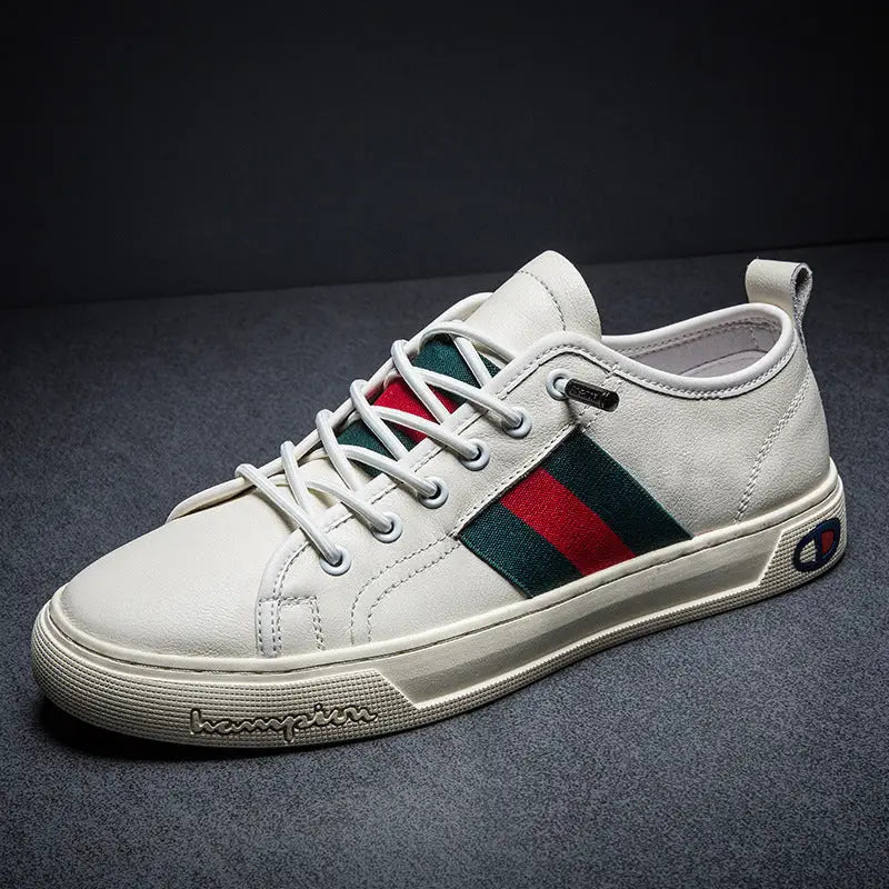 Men’s Casual Leather Sneakers - Trendy White Shoes