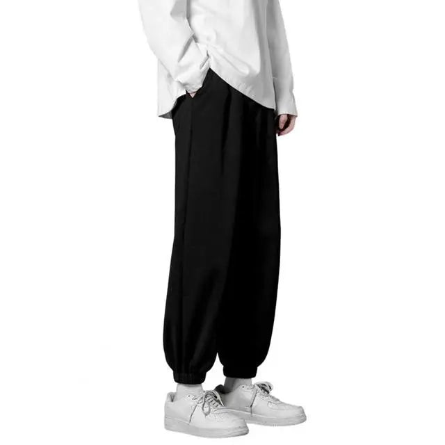 Men’s Casual Loose Ice Silk 3/4 Pants for Spring/Summer - black / M