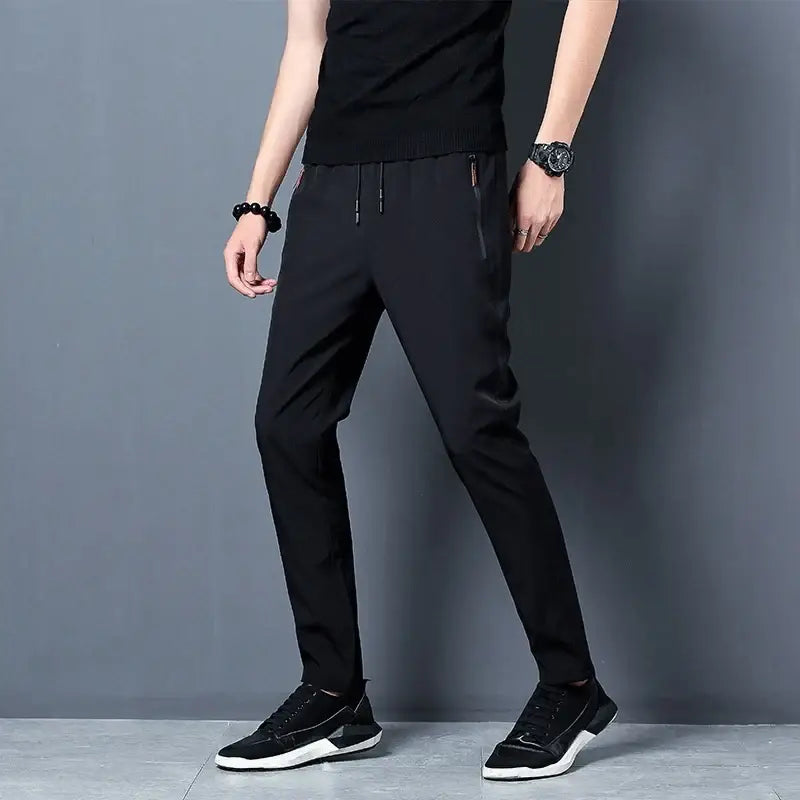 Men’s Casual Pants Straight Slim Fit Elastic Waist Jogger Korean Classic Blue Black Gray Male Brand Trousers Plus Size
