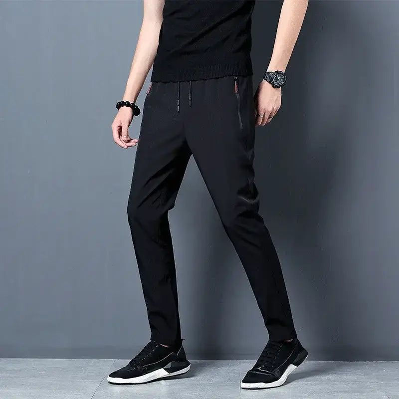 Men’s Casual Pants Straight Slim Fit Elastic Waist Jogger Korean Classic Blue Black Gray Male Brand Trousers Plus Size