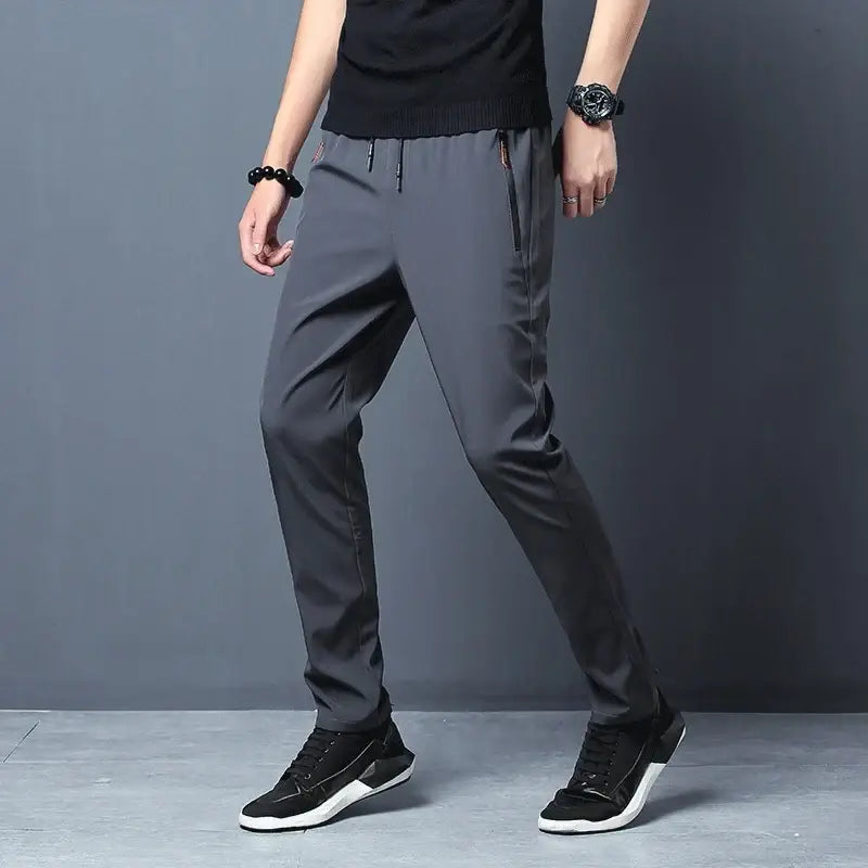 Men’s Casual Pants Straight Slim Fit Elastic Waist Jogger Korean Classic Blue Black Gray Male Brand Trousers Plus Size