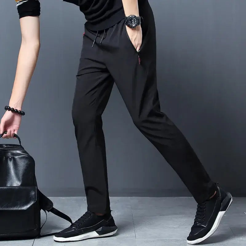 Men’s Casual Pants Straight Slim Fit Elastic Waist Jogger Korean Classic Blue Black Gray Male Brand Trousers Plus Size