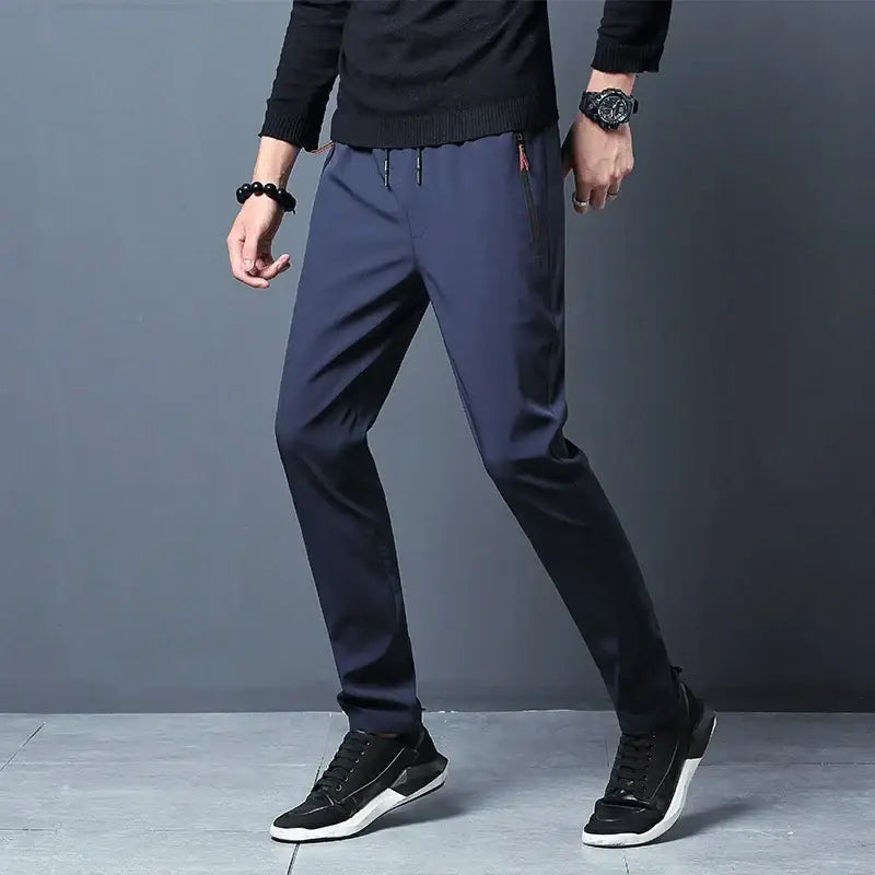 Men’s Casual Pants Straight Slim Fit Elastic Waist Jogger Korean Classic Blue Black Gray Male Brand Trousers Plus Size