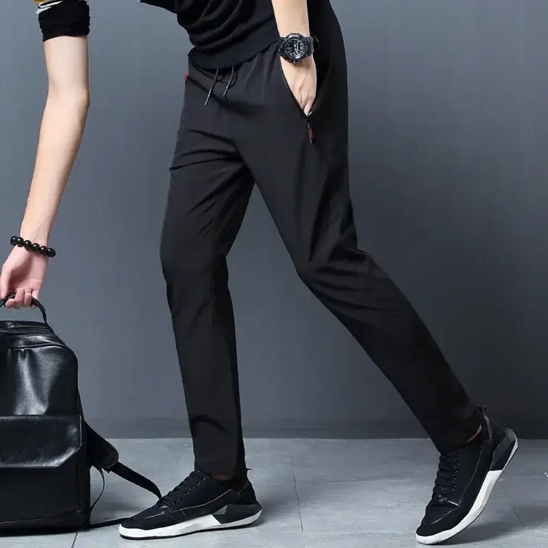Men’s Casual Pants Straight Slim Fit Elastic Waist Jogger Korean Classic Blue Black Gray Male Brand Trousers Plus Size