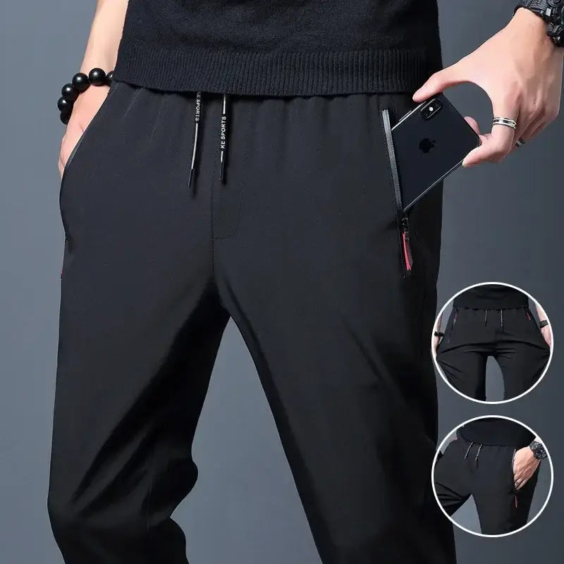 Men’s Casual Pants Straight Slim Fit Elastic Waist Jogger Korean Classic Blue Black Gray Male Brand Trousers Plus Size