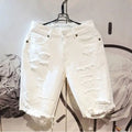 Men’s Casual White Ripped Denim Summer Shorts - White / 29