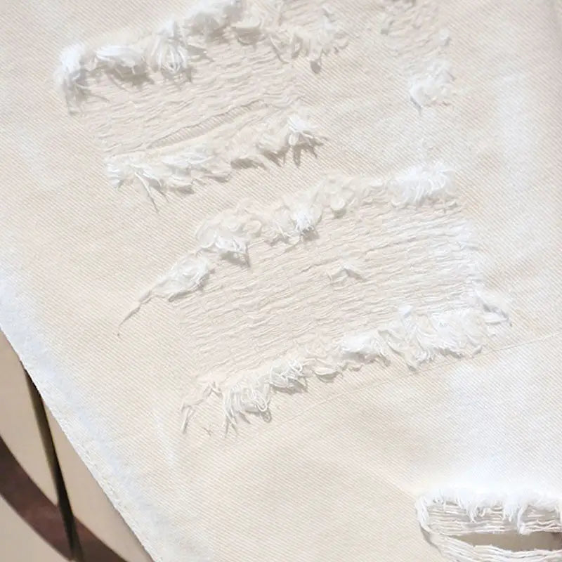 Men’s Casual White Ripped Denim Summer Shorts