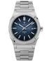 Men’s fully automatic mechanical business watch with blue sunray dial and silver-toned faced steel strip bracelet