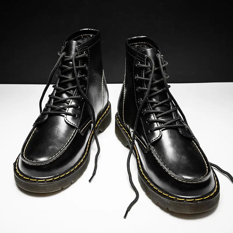 Men’s High-Top Cowhide Martin Trendy Tooling Boots - Black / 40