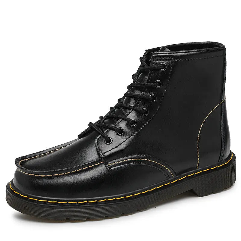 Men’s High-Top Cowhide Martin Trendy Tooling Boots - Black plus velvet / 45