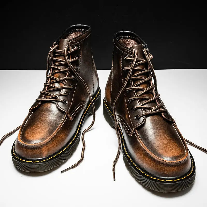Men’s High-Top Cowhide Martin Trendy Tooling Boots - Brown / 45