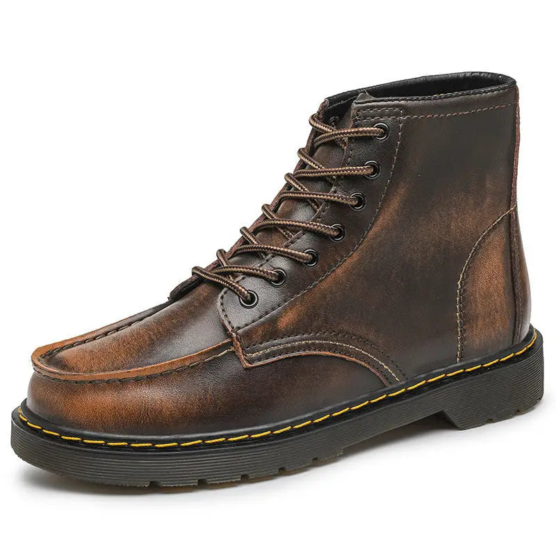 Men’s High-Top Cowhide Martin Trendy Tooling Boots - Brown plus velvet / 39