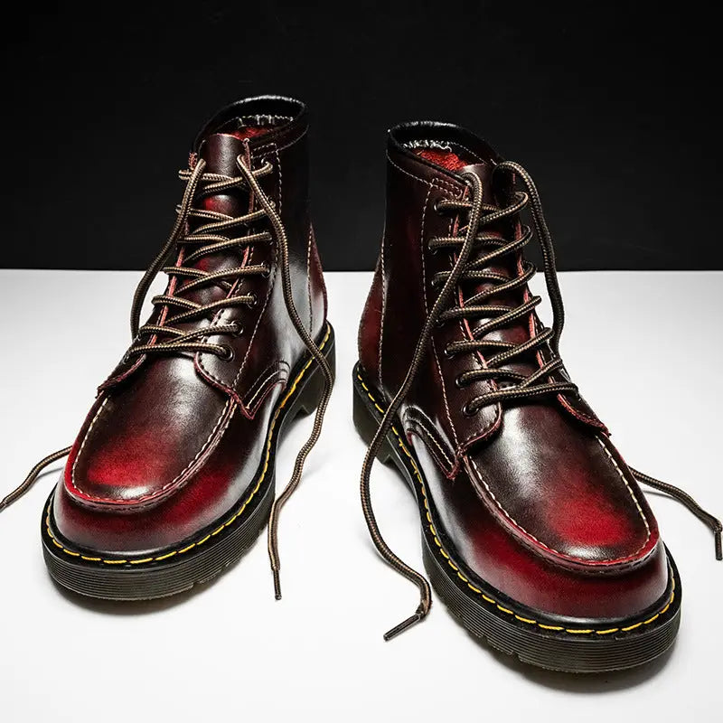 Men’s High-Top Cowhide Martin Trendy Tooling Boots - Red / 43