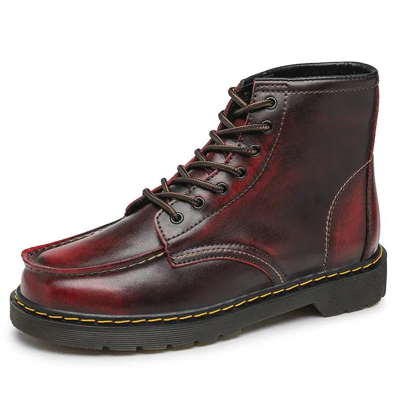 Men’s High-Top Cowhide Martin Trendy Tooling Boots - Red plus velvet / 40