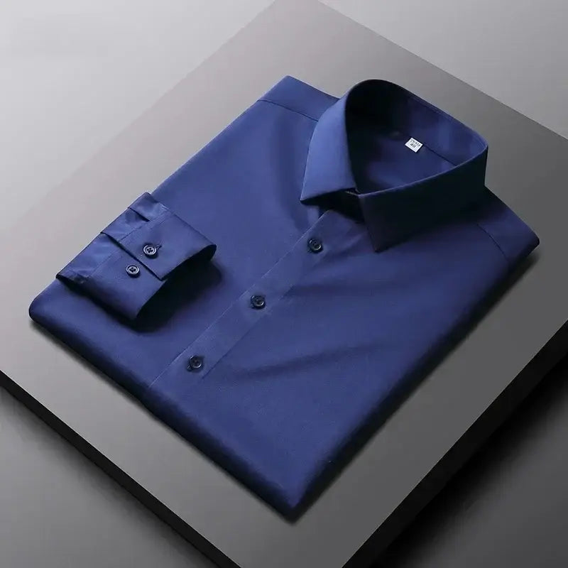 R&z - Men’s Casual and Fashionable Long Sleeved Solid Color Shirt Non Ironing and Wrinkle Resistant Business Top - Navy