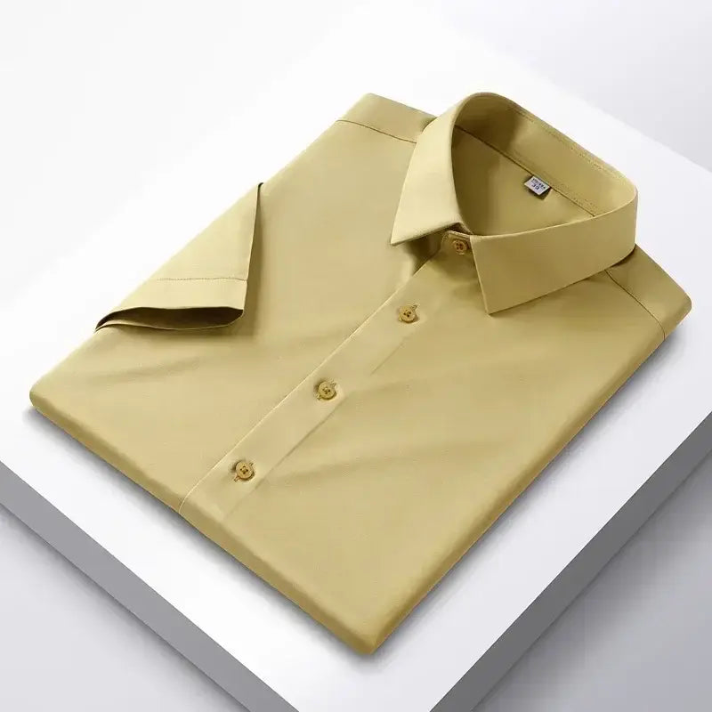 R&z - Men’s Shirt Long Sleeve Non iron Wrinkle Resistant Business Dress Shirt - light yellow-Short / M-39(50-57KG)