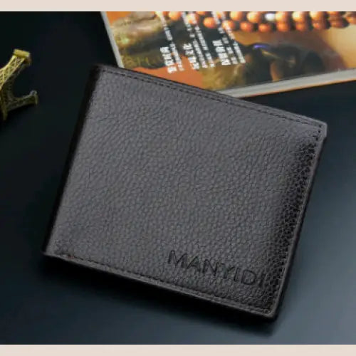 Men’s Short Wallet - Stylish Crocodile Texture Leather - Dark brown