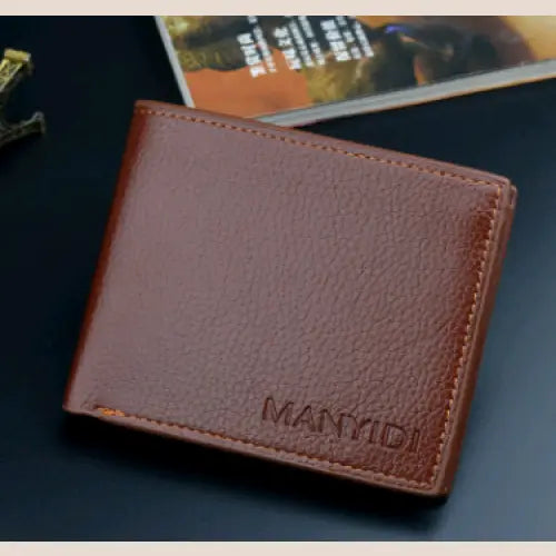 Men’s Short Wallet - Stylish Crocodile Texture Leather - Light brown