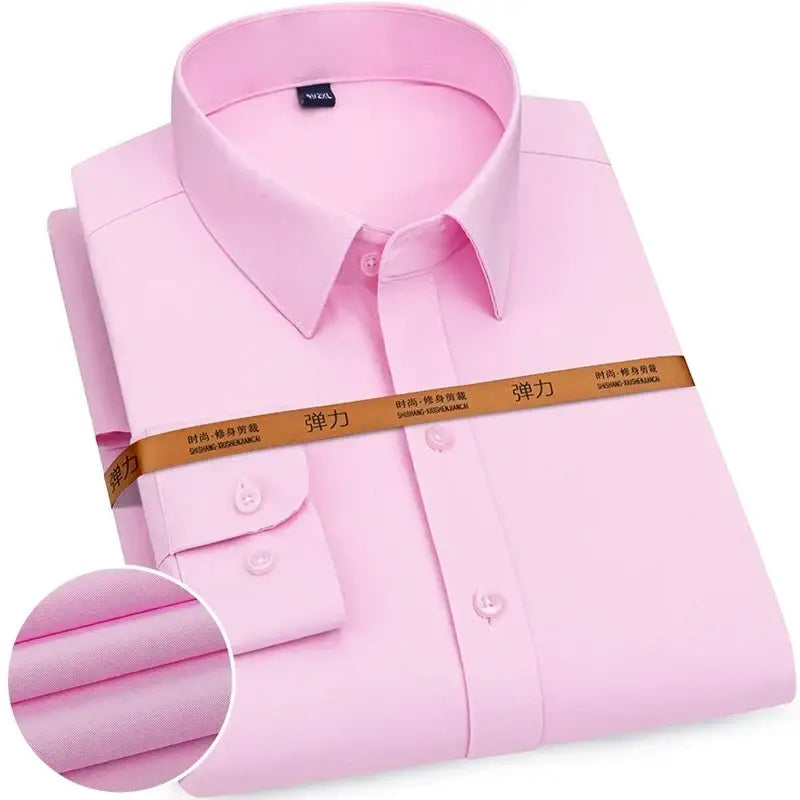 R&z - New Men’s Solid Color Business Shirt Formal Fashion Thin Classic Basic Casual Slim White Long Sleeve Social Shirt