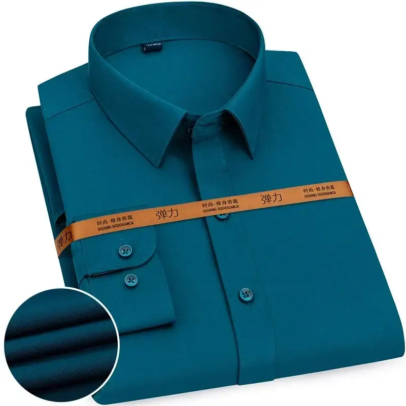 R&z - New Men’s Solid Color Business Shirt Formal Fashion Thin Classic Basic Casual Slim White Long Sleeve Social Shirt