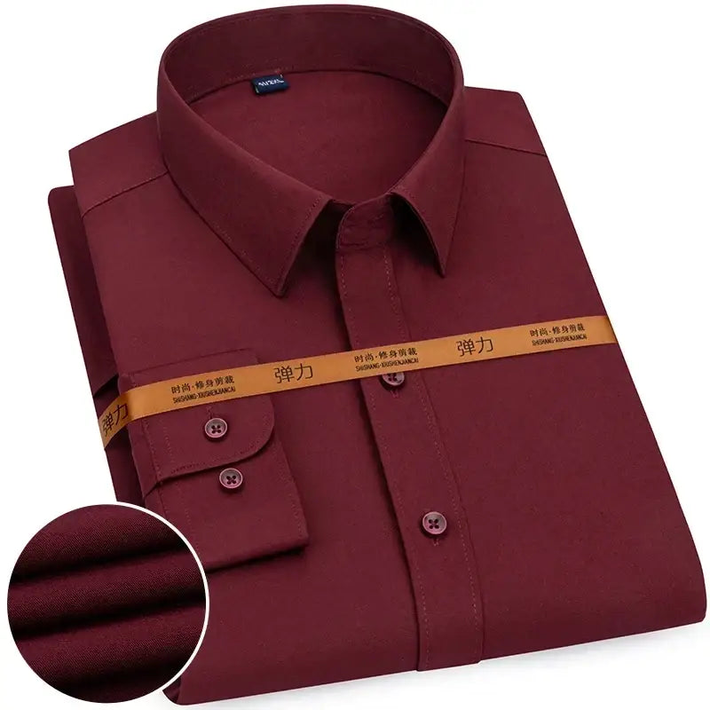 R&z - New Men’s Solid Color Business Shirt Formal Fashion Thin Classic Basic Casual Slim White Long Sleeve Social Shirt