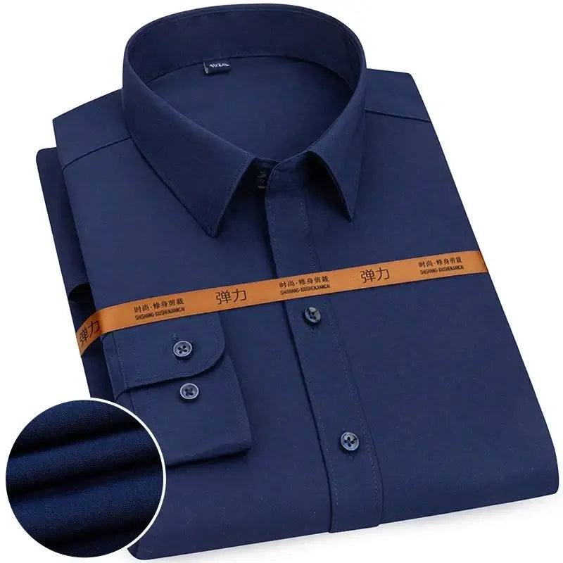 R&z - New Men’s Solid Color Business Shirt Formal Fashion Thin Classic Basic Casual Slim White Long Sleeve Social Shirt