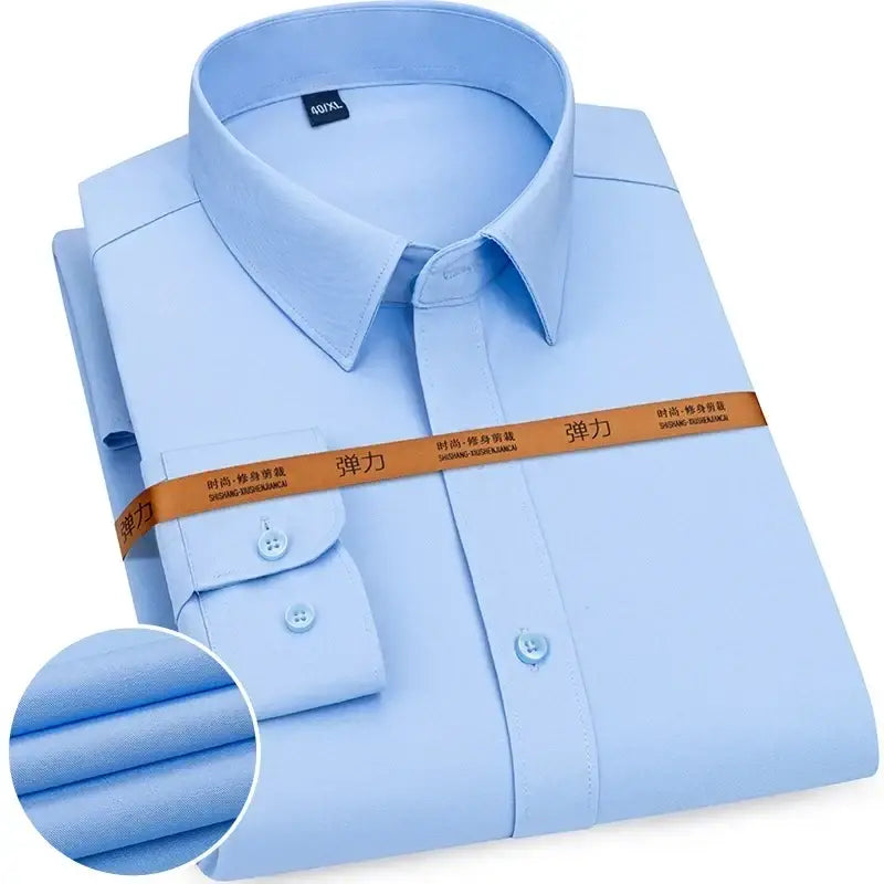 R&z - New Men’s Solid Color Business Shirt Formal Fashion Thin Classic Basic Casual Slim White Long Sleeve Social Shirt