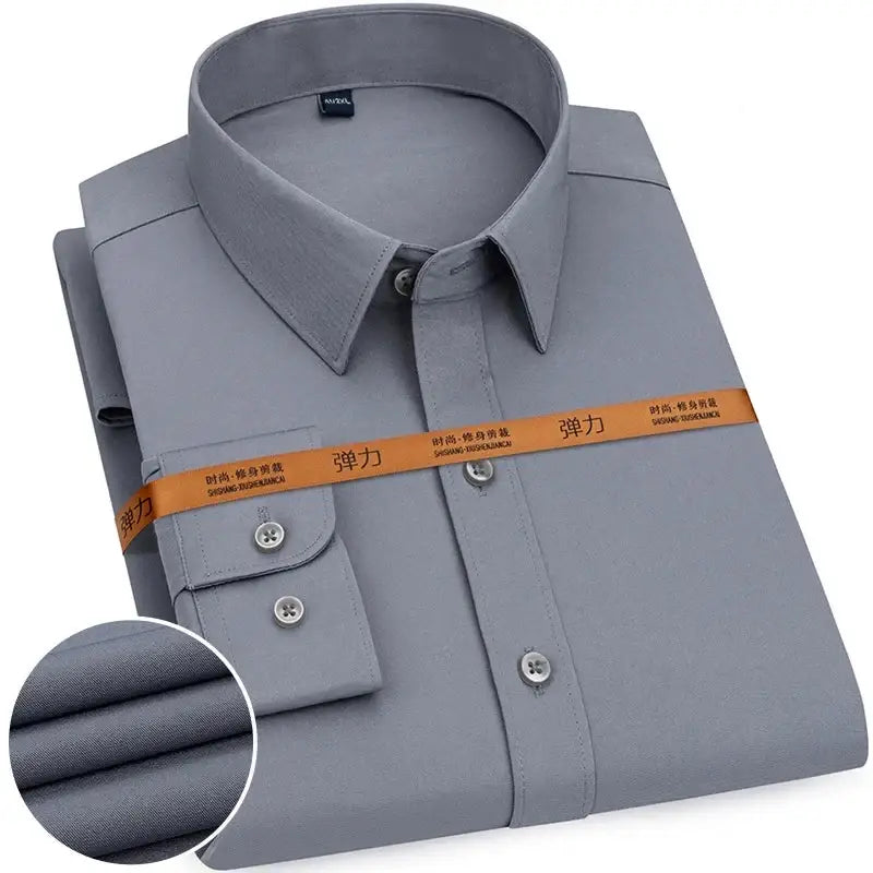 R&z - New Men’s Solid Color Business Shirt Formal Fashion Thin Classic Basic Casual Slim White Long Sleeve Social Shirt
