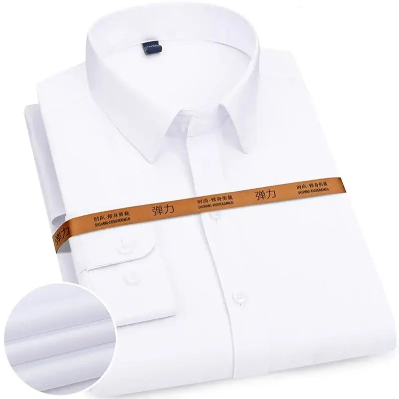 R&z - New Men’s Solid Color Business Shirt Formal Fashion Thin Classic Basic Casual Slim White Long Sleeve Social Shirt