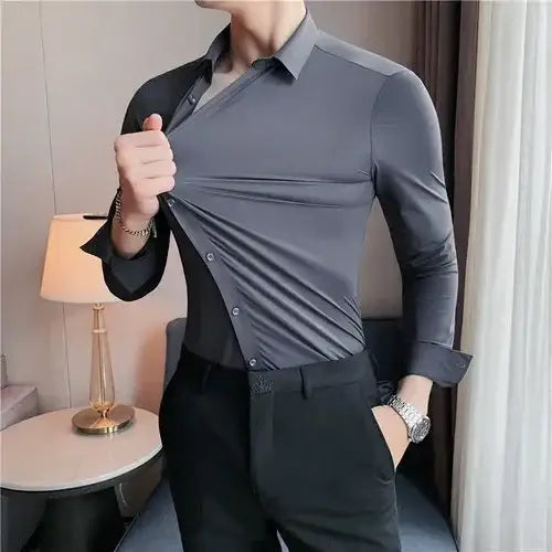 R&z - Premium Men’s Ultra-Stretch Shirt - High-Quality Silky Business Formal Long-Sleeve Shirt for Social and Casual