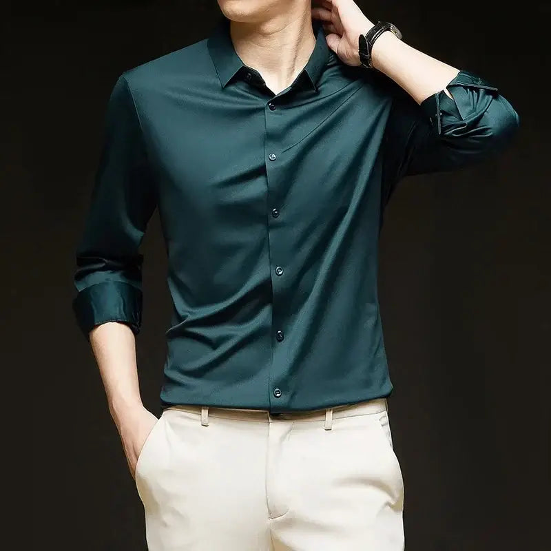 R&z - Premium Men’s Ultra-Stretch Shirt - High-Quality Silky Business Formal Long-Sleeve Shirt for Social and Casual