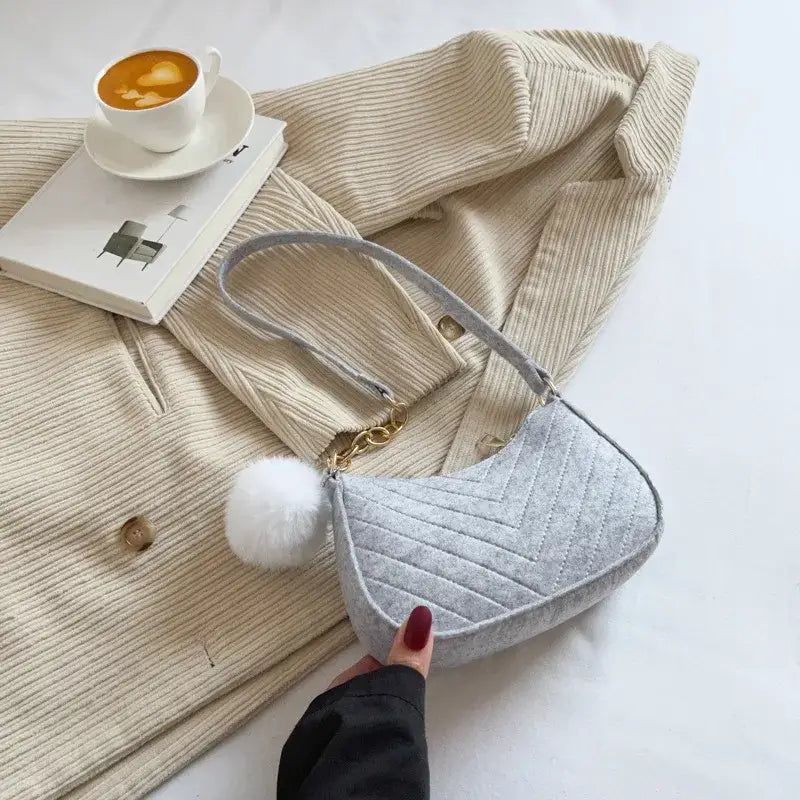Mini Shoulder Bags for Women Fashion Felt Women’s Bag Design Advanced Underarm Handbags Beautiful Purses Crescent