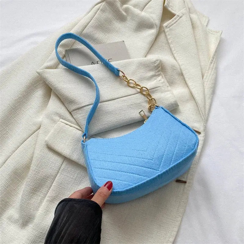 Mini Shoulder Bags for Women Fashion Felt Women’s Bag Design Advanced Underarm Handbags Beautiful Purses Crescent