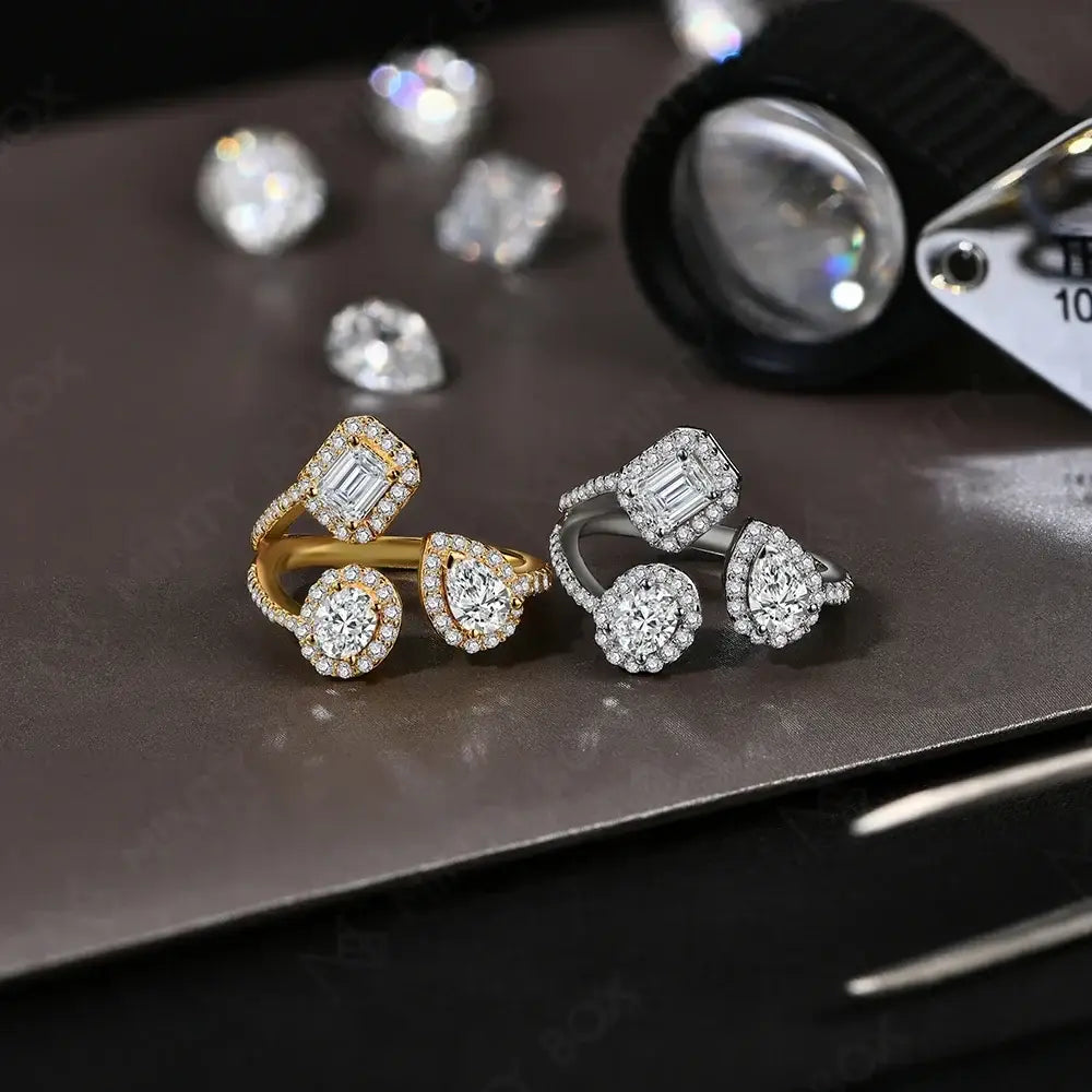 MINTYBOX Trendy Three Stone All DVVS1 Moissanite Rings for Women 925 Sterling Silver Open Ring Evening Daily Wear
