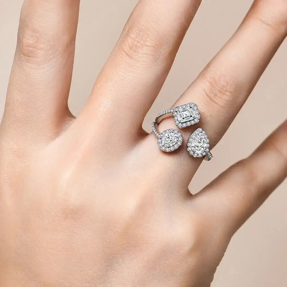 MINTYBOX Trendy Three Stone All DVVS1 Moissanite Rings for Women 925 Sterling Silver Open Ring Evening Daily Wear