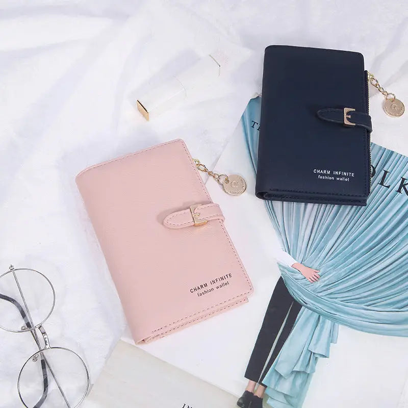 Multifunctional Women's Short Wallet in Pink & Black