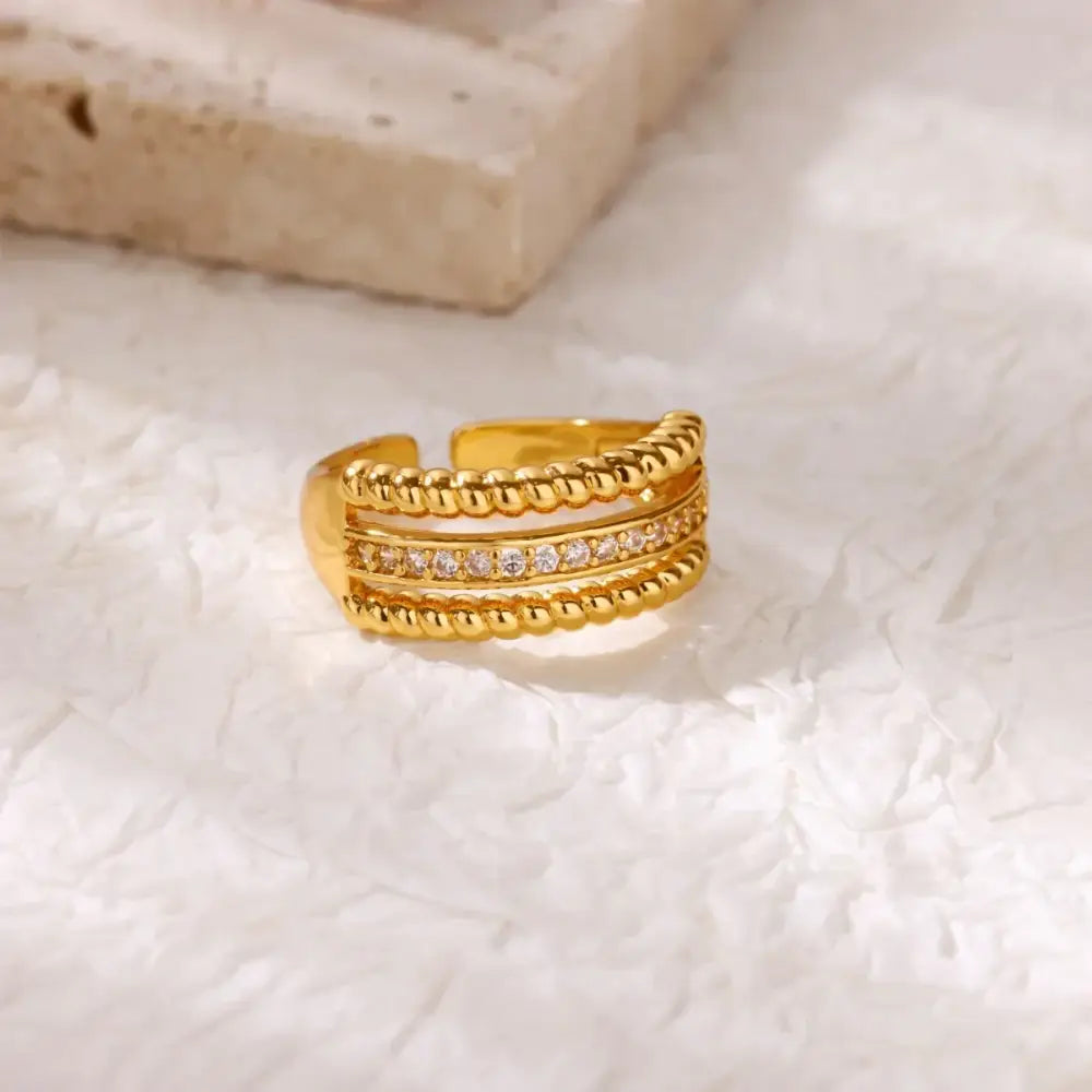 Multiple Stars Zirconia Designer Gold Color Cupid Heart Opening Ring Women Stackable Ring Engagement Party Jewelry