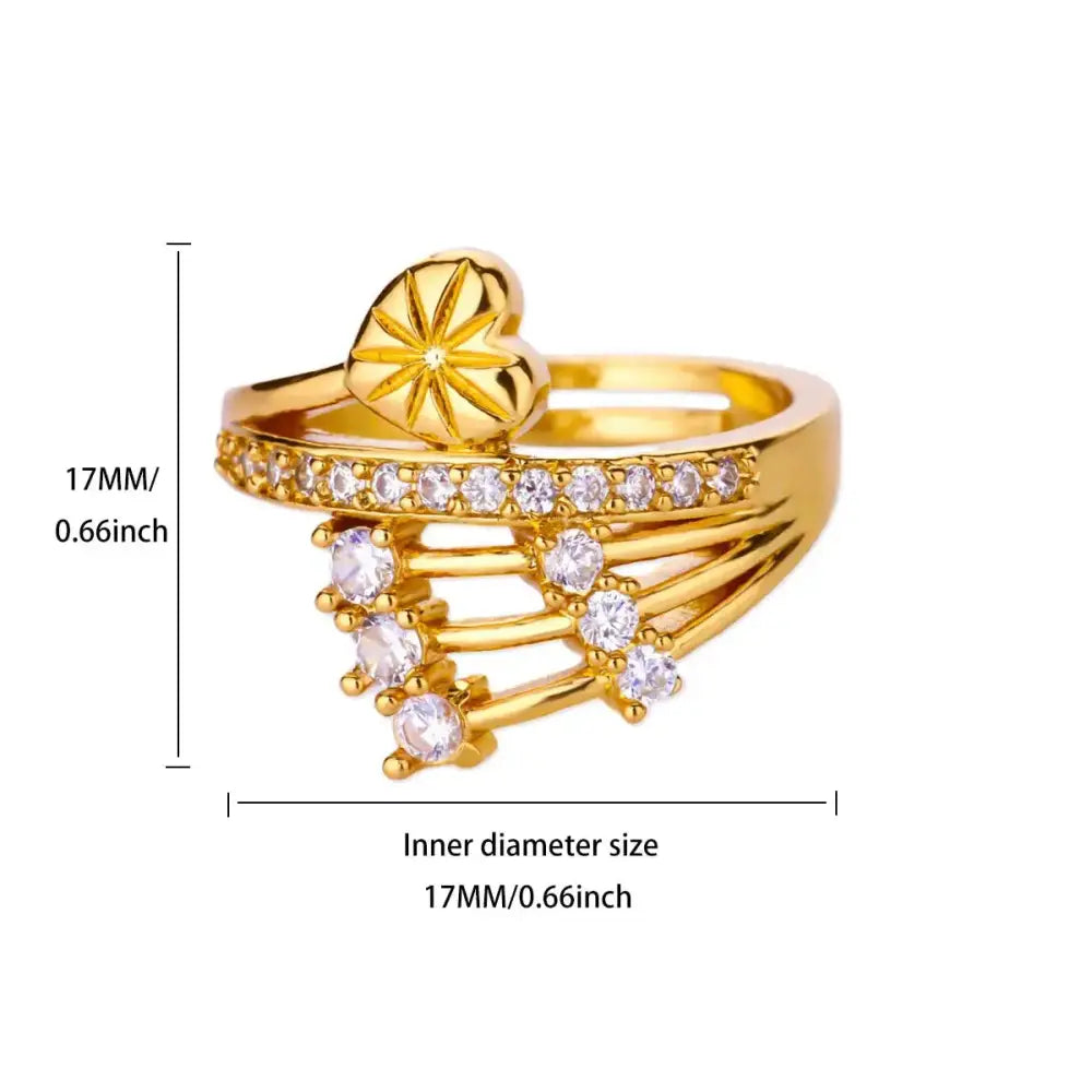 Multiple Stars Zirconia Designer Gold Color Cupid Heart Opening Ring Women Stackable Ring Engagement Party Jewelry
