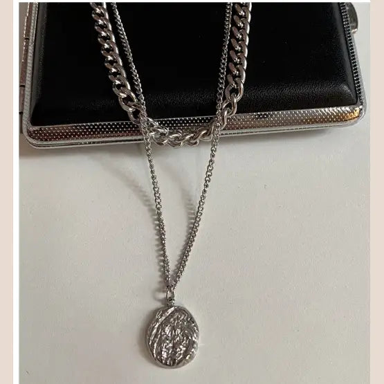 Mystic Ocean Hip Hop Necklace - Retro Gold Coin Pendant - Silver