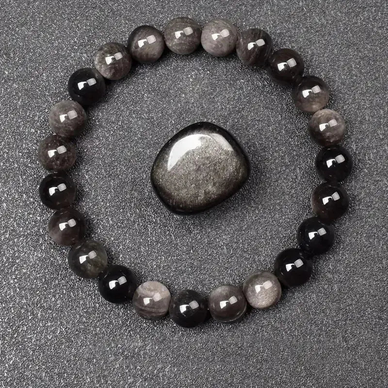 Natural Golden Obsidian Stone Beads Bracelet Men Women Golden Light Rainbow Obsidian Raw Stone Round Bead Natural
