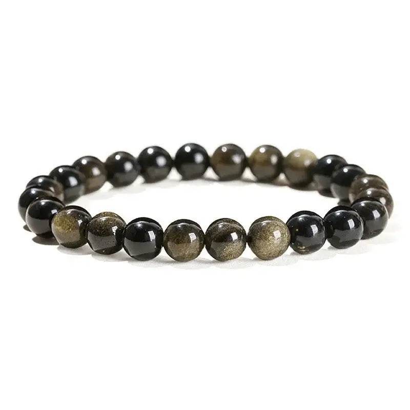Natural Golden Obsidian Stone Beads Bracelet Men Women Golden Light Rainbow Obsidian Raw Stone Round Bead Natural