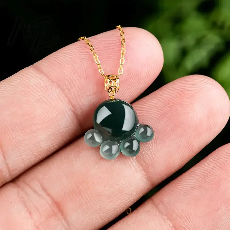 Natural Real Emerald Blue Water Jade Cat’s Paw Pendant Necklace Carved Jadeite Jewelry Fashion Amulet Gifts Certificate