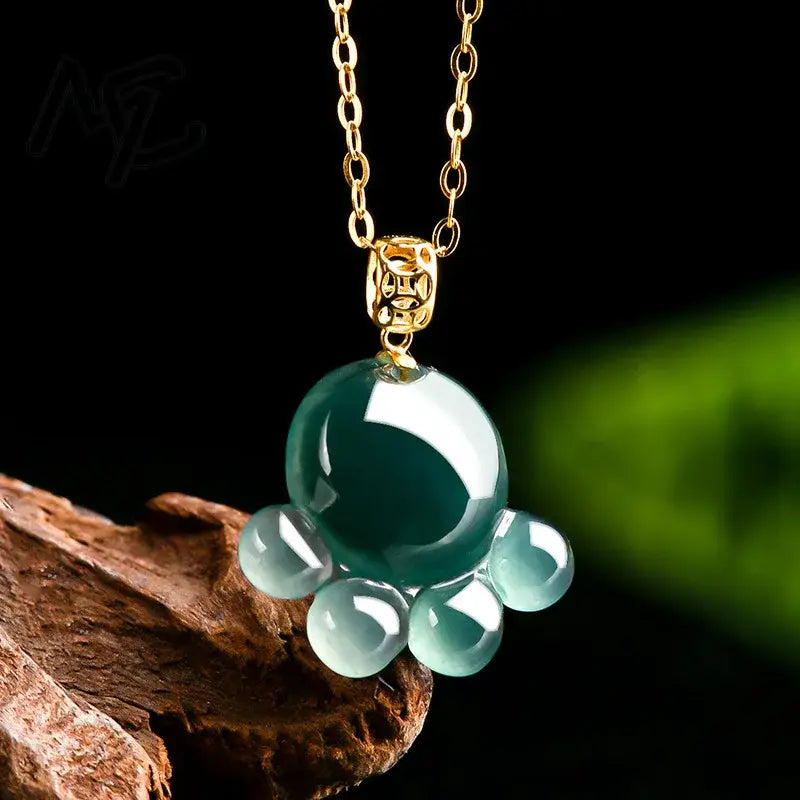 Natural Real Emerald Blue Water Jade Cat’s Paw Pendant Necklace Carved Jadeite Jewelry Fashion Amulet Gifts Certificate