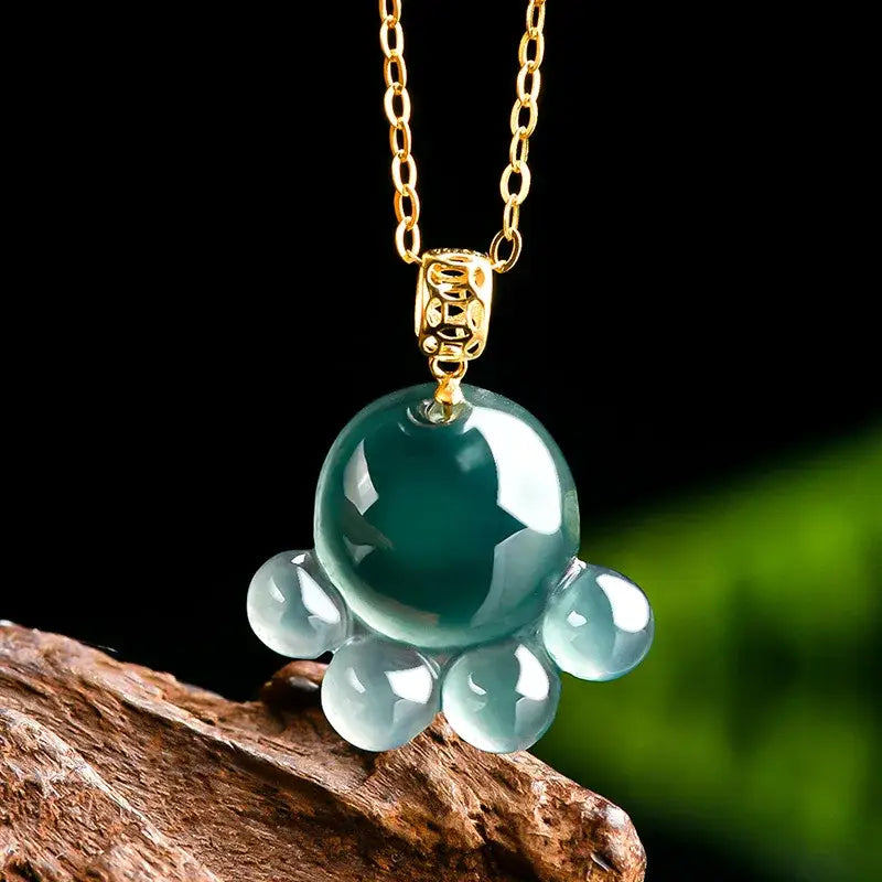 Natural Real Emerald Blue Water Jade Cat’s Paw Pendant Necklace Carved Jadeite Jewelry Fashion Amulet Gifts Certificate