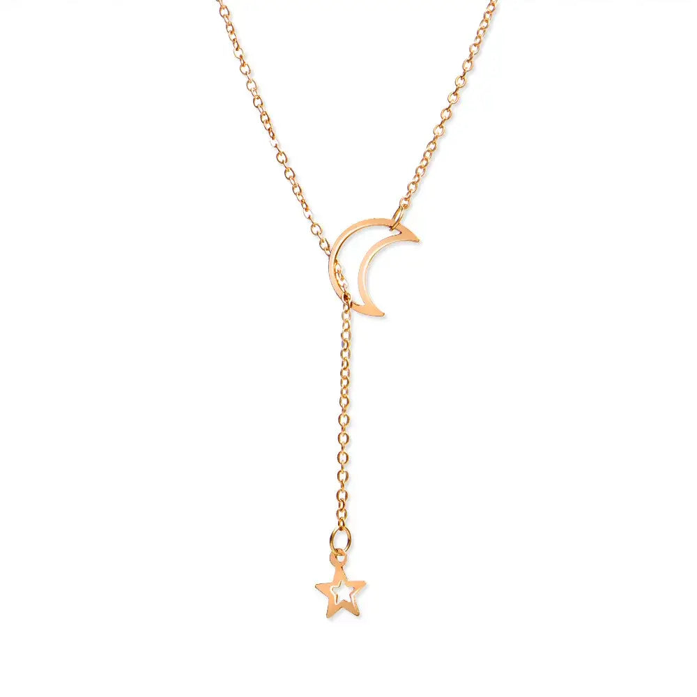 New Simple Moon Star Pendant Choker Necklace Simple Gold Color Alloy Charm Chain Collares Necklace For Women Party