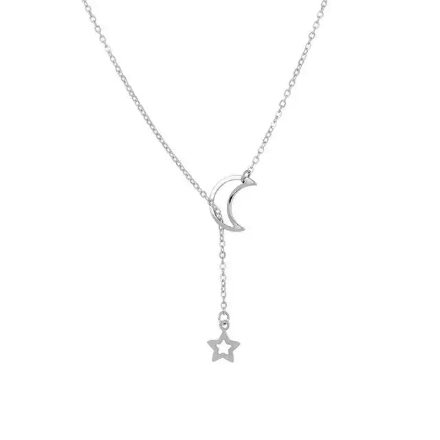 New Simple Moon Star Pendant Choker Necklace Simple Gold Color Alloy Charm Chain Collares Necklace For Women Party