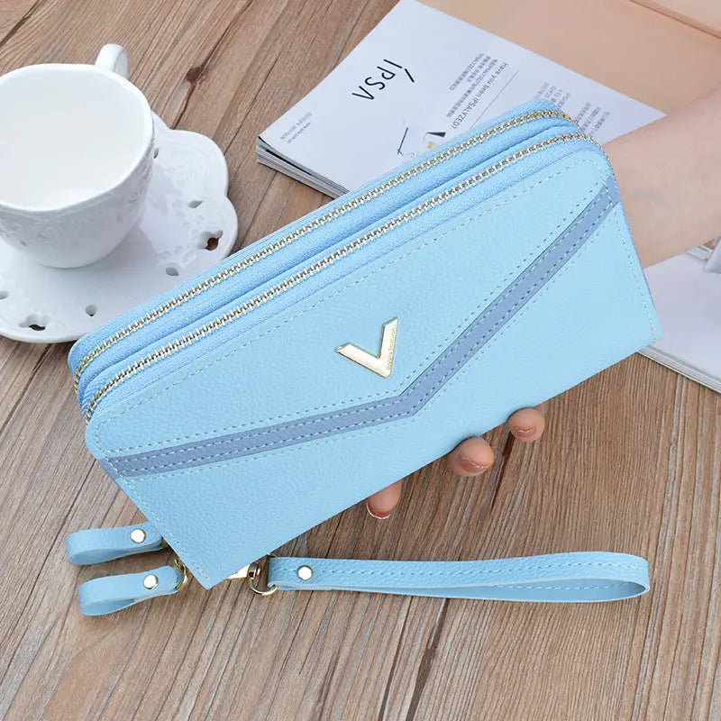 New Women’s Long Double Zip Clutch Wallet - Blue - Wallets