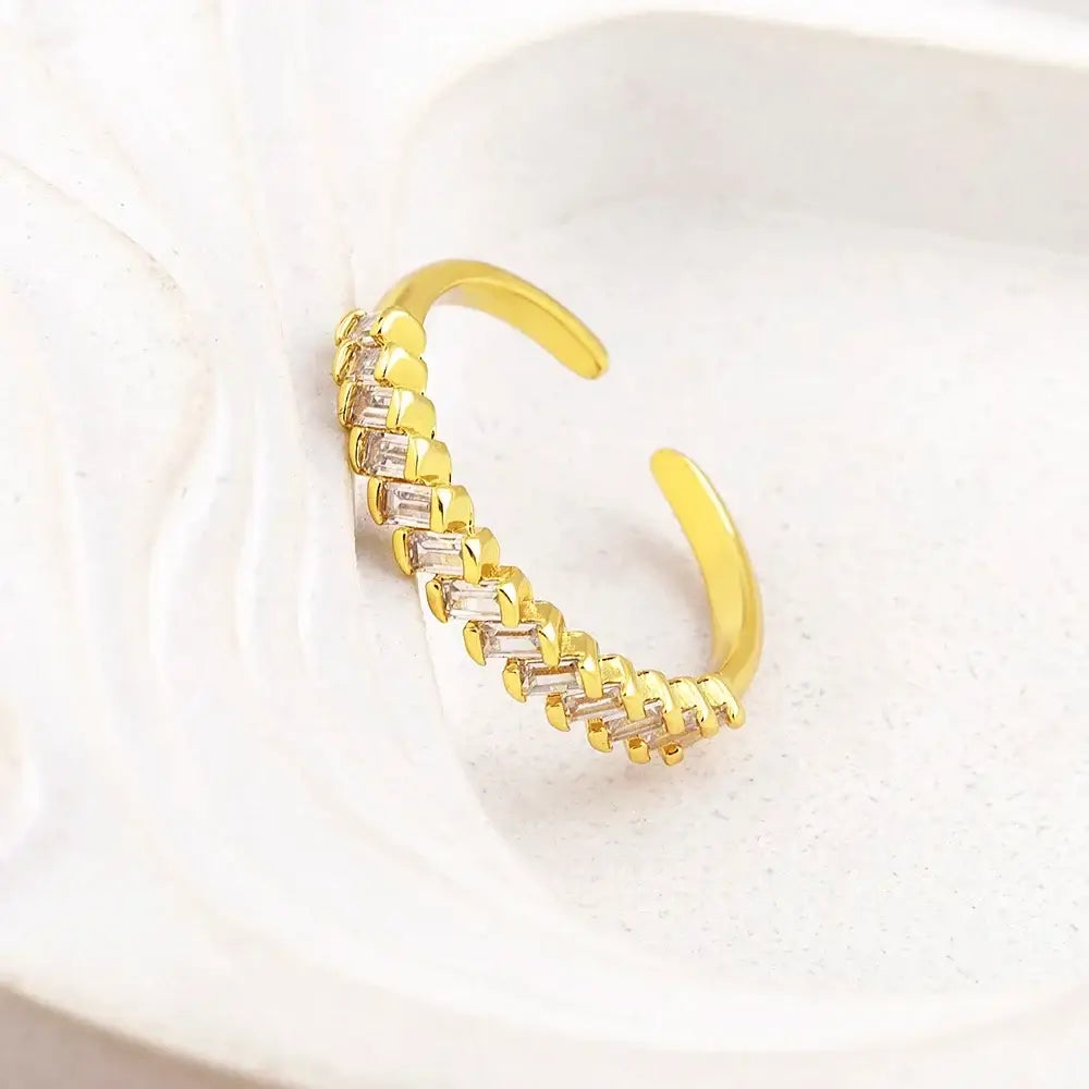 Nidin Fashion Luxury Gold Color Charm AAA Baguette Cubic Zirconia Wedding Rings for Women Zircon Party Adjustable