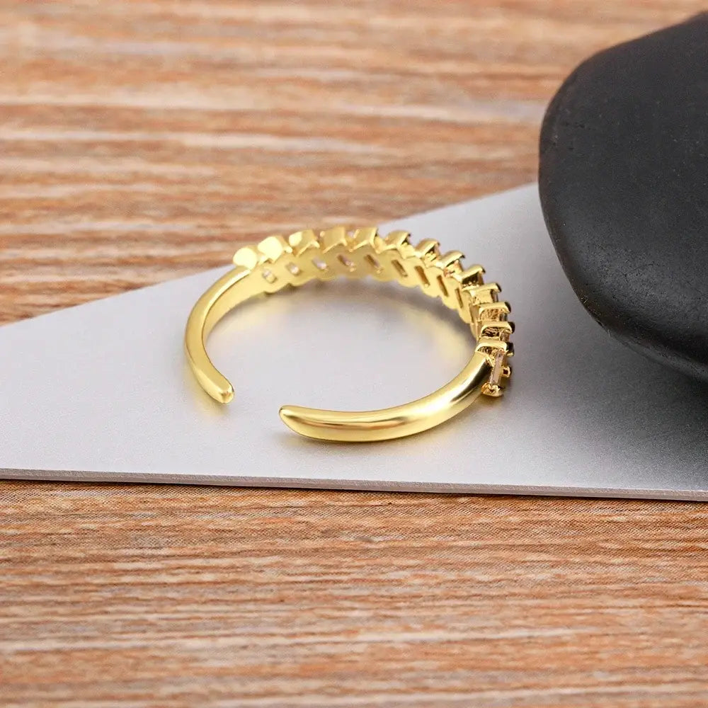 Nidin Fashion Luxury Gold Color Charm AAA Baguette Cubic Zirconia Wedding Rings for Women Zircon Party Adjustable