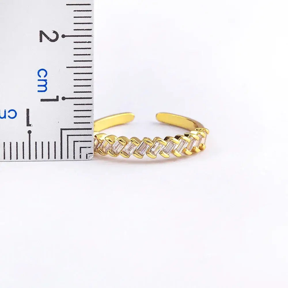 Nidin Fashion Luxury Gold Color Charm AAA Baguette Cubic Zirconia Wedding Rings for Women Zircon Party Adjustable
